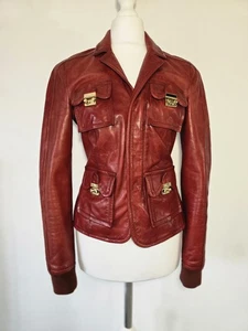 Dsquared² Vintage Red Leather Biker Jacket - Size 40 Italian - Genuine Designer - Picture 1 of 12