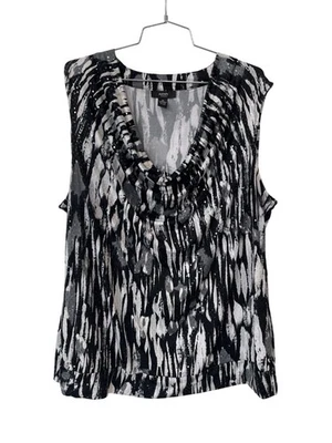 Blusa Alfani Sin Mangas Talla Grande 2X Cuello Drapeado Lentejuelas Abstracto Negro Blanco Foto 1 de 4