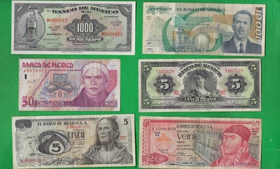 MEXICO 1969 - 1996 ~ PESOS ~ 6 X PAPER MONEY LOT # 9363 (*-*) - Image 1 of 2