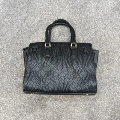 NEXT BLACK CROC HANDBAG FAUX LEATHER SHOULDER BAG BOXY GOLD Y2K - Image 1 of 4