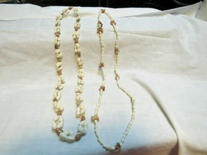 "Lote de 2 Collares Lei Hawaianos Pequeños Cáscaras de Mar Blanco y Marrón De Colección Cada uno 32" - Imagen 1 de 8