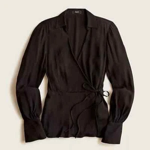 NWT J.Crew Women's Size 4 Black Drapey Crepe Wrap Top Shirt Blouse BD788 $110 - Picture 1 of 9