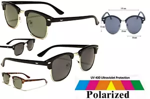 Vintage Polarised Classic Black Half Rimmed Frame Clubmaster sunnies sunglasses - Picture 1 of 34