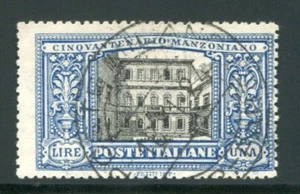 1923 Italia Regno Manzoni 1 lira azzurro e nero usato siglato Colla - Foto 1 di 1