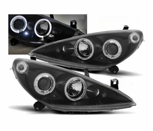 headlights for PEUGEOT 307 2001 2002 2003 2004 2005 angel eyes black LHD - Picture 1 of 1