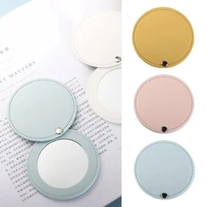 Pu Leather Cosmetic Mirror Round Pocket Mirror New Makeup Mirror - Picture 1 of 19