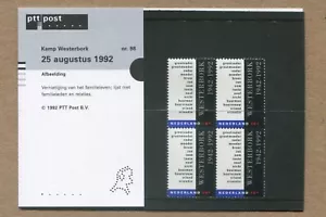 Estampillas postales de Países Bajos 1992 MNH. Camp Westerbork, BLOQUE 4x70c - Imagen 1 de 3