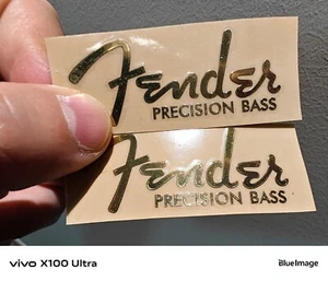 2Pcs Gold FENDER PRECISION BASS Guitar Headstock Self-Adhesive Metal Sticker - Picture 1 of 7