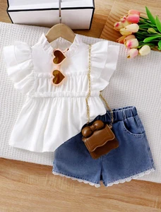 Conjuntos de Mezclilla Niñas Ropa Para Niña Pantalón Saya Falda Blusas Camisa LV - Picture 1 of 10