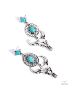 Paparazzi Western Week - Blue -Turquoise Stone - Silver Flower , LongHorn Skull - Picture 1 of 2