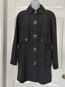 Tory Burch grau Wollmischung Kleid Mantel Größe 8 silber Logo Knöpfe - Bild 1 von 9