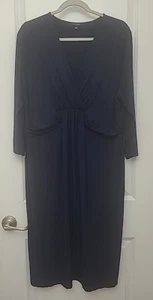 Talbots Women's Dress Sz XL Navy Blue 3/4 Sleeves V-Neck Empire Waist See Photos - Picture 1 of 13