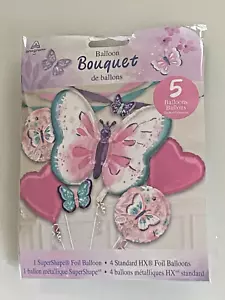 NEW BUTTERFLY SUPERSHAPE FOIL BALLOON BOUQUET HAPPY BIRTHDAY PARTY 5PC FREE SHIP - Picture 1 of 1