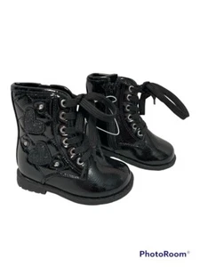 Rachel Shoes shiny Combat Boots Black Faux Leather Toddler Girls Size 5 M - Picture 1 of 3