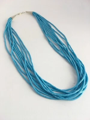 Native Blue Turquoise Heishi 10 Strand Sterling Silver Necklace 19" 08872 - Image 1 of 4