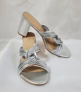 Stuart Weitzman  Twist Block Slide Silver Sandal Size 10 - Picture 1 of 9