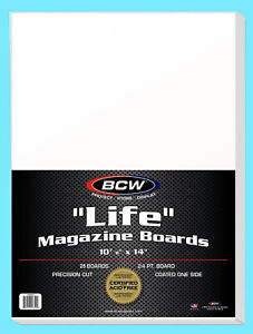 25 BCW LIFE MAGAZINE TAILLE 10-7/8" x 14" PANNEAUX DE SUPPORT rangement de cartes de hall blanc
