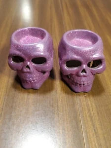 Unbranded Table Decor-Set Of 2 Ceramic Glittered Skull Tea Light Holder - Picture 1 of 11
