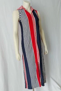 MOD AMERICANA STRIPED vintage 1960s ZIPFRONT MIDI SHIFT SUN DRESS - S / M - Picture 1 of 8