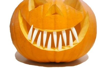 Halloween Pumpkin Teeth 12x Teeth White Plastic Approx 6.5cm Tooth for Pumpkin Decor - Image 1 of 3