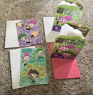 4 Fairly Odd Parents BIRTHDAY Card American Greetings 2003 New Cosmo Wanda Fairy - Image 1 of 4