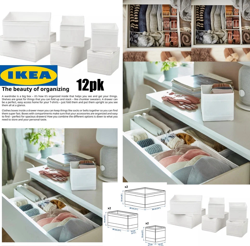 IKEA SKUBB Set of 18 In Drawer Organizer Boxes 205.385.42 - White