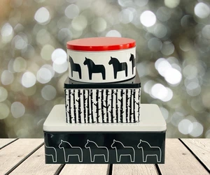 Limited IKEA HÄSTHAGE Metal Tins | 3pc Dala Horse Storage Box Set – Collectible - Picture 1 of 6