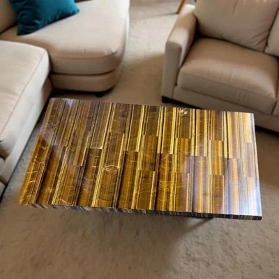 Mesa rectangular ojo de tigre | Mesa de mármol con piedras preciosas | Decoración del hogar Foto 1 de 4