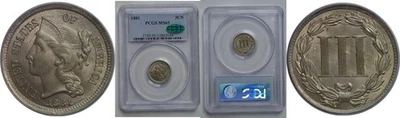 1881 Nickel Three Cent  -  PCGS MS-65  CAC - Image 1 of 3