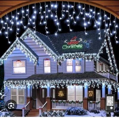 Holiday Time Curtain Blue & White Light Set - 150 Count Indoor/Outdoor 9 FT New - Image 1 of 4