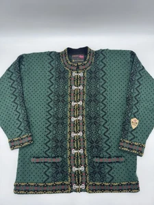 WINDFJORD Green Pure Wool Long Cardigan Jacket Norway L Vintage Fair Isle Unworn - Bild 1 von 11