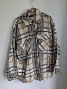 Zara Beige Grey Plaid Shacket Size XL (T17) - Picture 1 of 7