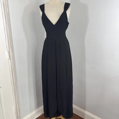 White House Black Market Jumpsuit Womens 2 Black Wide Leg Wrap Belted Chiffon - Image 1 of 4