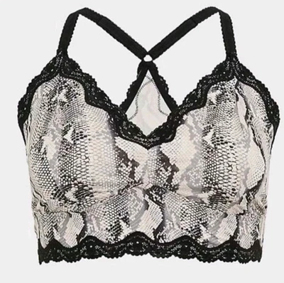 Torrid Snakeskin Lace Racerback Bralette Plus Size 2 Black White Print - Image 1 of 4