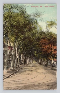 Postcard View of High Street and Trolley Tracks - Portland, Maine Unposted - Picture 1 of 2