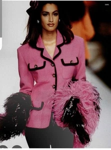 CHANEL Fuchsia Pink Boucle Wool Jacket Blazer Sz 42 Spring Summer 1991 Sz 10 - Picture 1 of 18