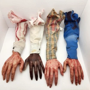 Halloween Props-Realistic Latex Bloody Severed Arms w/Shirt Sleeve (4 pc. Bundle - Picture 1 of 24
