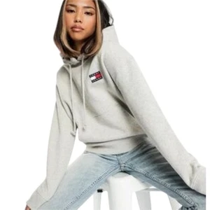 Tommy Jeans Gray Hoodie Sweatshirt Long Sleeve Logo Patch Pullover XS - Picture 1 of 10