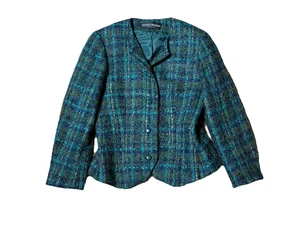 Vintage Herbert Grossman Tweed Suit Jacket Wool Blazer Parisian Chic Blue Green - Picture 1 of 7