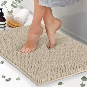 Plush Bathroom Rug 34x21, Absorbent Machine Washable Non Slip Chenille Bath M... - Foto 1 di 6