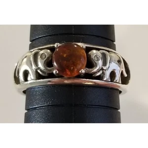 Anillo elefante ámbar vintage de plata de ley 925 - Imagen 1 de 7