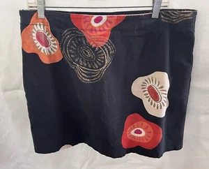 KYE Floral Black, Coral, Gold, Tan, Pink Cotton Blend Short Skirt - Size 14 - Picture 1 of 3