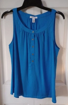 Kenneth Cole Reaction Women's Top Size XL Blue Sleeveless Pullover w/Buttons - Image 1 of 4