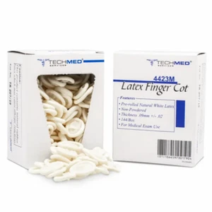 TechMed Pre-Rolled Natural White Latex Finger Cots, M, Disposable - Box of 144 - Picture 1 of 2