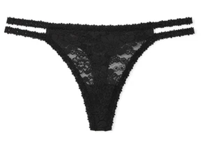 Victoria's Secret ROSA Edizione Limitata BLING Wink Strappy Thong Panty Nero - XS - Foto 1 di 5