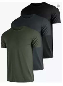 Mens Shirts 3 Pack Dry Fit Tech Moisture Wicking Performance Quick Dry Elastic A - Picture 1 of 21