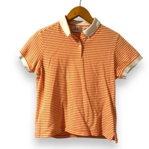 Vintage 90s Elandale Orange White Striped Polo Shirt Women’s Size Small Preppy - Picture 1 of 15