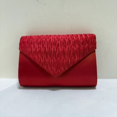 Sasha Crossbody Evening Envelope Style Clutch Bag Womens Red Pleated Chain Strap - Image 1 of 4