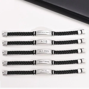 Pulsera de cuero personalizada para hombre grabada regalo para él hijo papá esposo  - Imagen 1 de 14