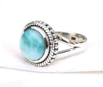 Anillo de piedras preciosas Larimar de plata de ley 925 hecho a mano anillo bohemio todas las tallas R43 Foto 1 de 4